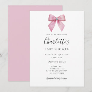 Roze diamanten boog meisje baby shower uitnodiging