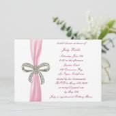 Roze Diamanten Bow Bruids Douche Uitnodiging (Staand voorkant)