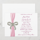 Roze Diamanten Bow Bruids Douche Uitnodiging (Voorkant / Achterkant)