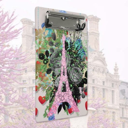 Roze diamanten Eiffeltoren Mini Klembord