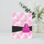 Roze diamanten en Cake Birthday Invitation Kaart (Staand voorkant)