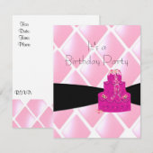 Roze diamanten en Cake Birthday Invitation Kaart (Voorkant / Achterkant)