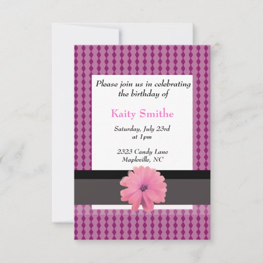 Roze diamanten en Floral Birthday Invitation Kaart (Voorkant)