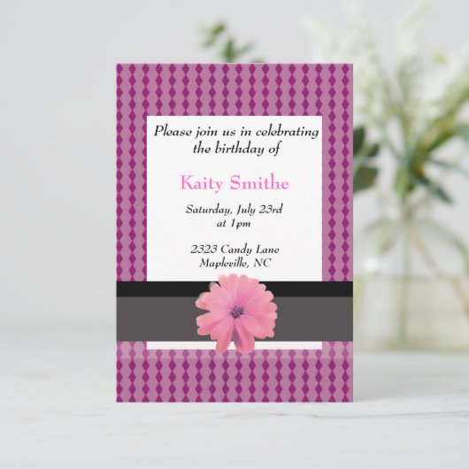 Roze diamanten en Floral Birthday Invitation Kaart (Staand voorkant)