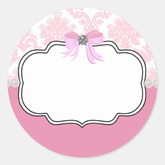Roze diamanten en parelhoenders ronde sticker (Voorkant)