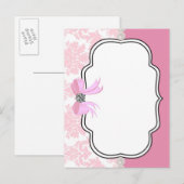 Roze diamanten en parelhoenders uitnodiging briefkaart (Voorkant / Achterkant)