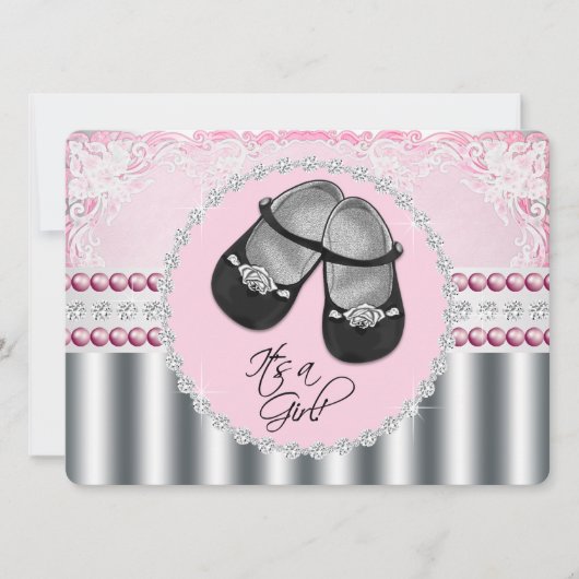  roze diamanten en parels Baby shower Kaart (Voorkant)