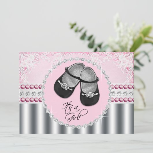 Roze diamanten en parels Baby shower Kaart (Staand voorkant)
