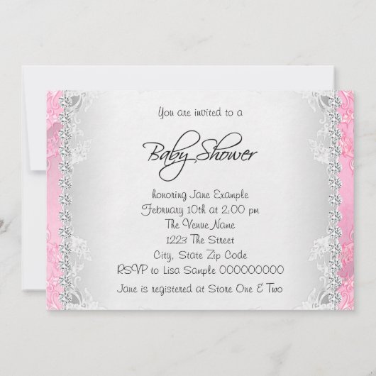 Roze diamanten en parels Baby shower Kaart (Achterkant)