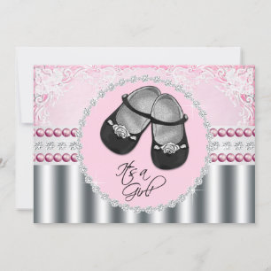 Roze Diamanten en Parels Baby Shower Kaart