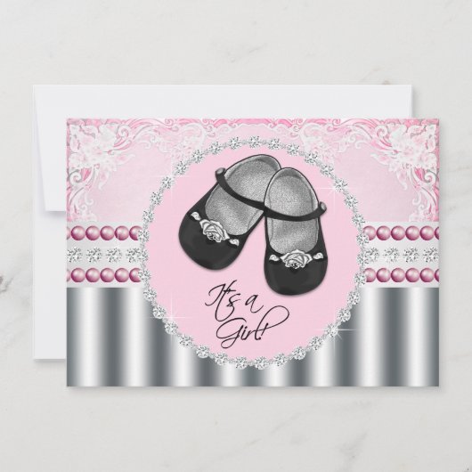  roze diamanten en parels Baby shower Kaart (Voorkant)