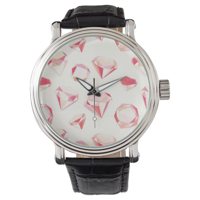 Roze diamanten geometrische handleiding getekend horloge (Voorkant)