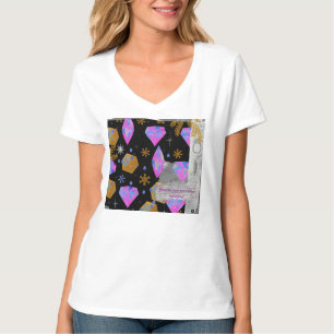 Roze diamanten & gouden sterren V-hals T-shirt
