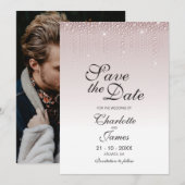 Roze Diamanten Huwelijk Met Eigen Foto Save The Date (Voorkant / Achterkant)