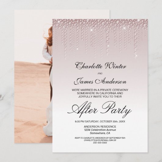 Roze Diamanten Huwelijk Na Feest Kaart (Voorkant / Achterkant)