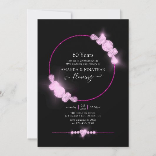 Roze Diamanten Huwelijksjubileum Feest Kaart (Voorkant)