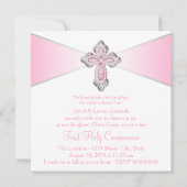 Roze Diamanten Kruis Roze Eerste Heilige Communie Kaart (Achterkant)