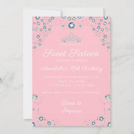 Roze diamanten met verjaardagsuitnodigingen kaart