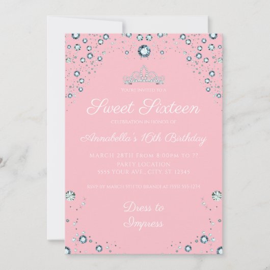 Roze diamanten met verjaardagsuitnodigingen kaart (Voorkant)