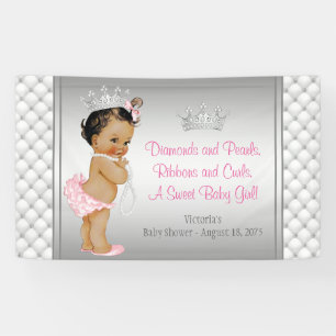 Roze Diamanten Parel Etnische Prinses Baby Shower Spandoek