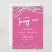 Roze Diamanten Parels Elegant 21e Verjaardag Kaart (Voorkant)