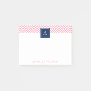 Roze diamanten patroon en marinemonogram post-it® notes