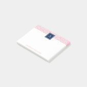 Roze diamanten patroon en marinemonogram post-it® notes (Schuin)
