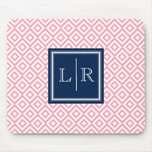 Roze diamanten patroon en monogram muismat (Voorkant)