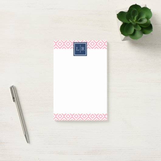 Roze diamanten patroon en monogram post-it® notes (Kantoor)