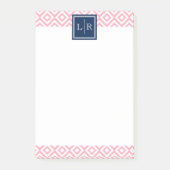 Roze diamanten patroon en monogram post-it® notes (Voorkant)