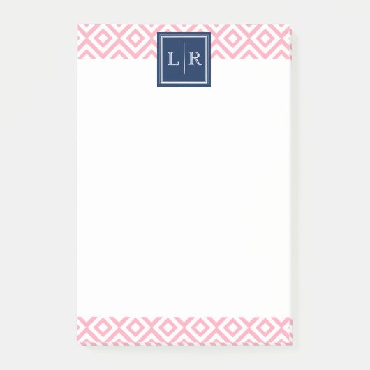 Roze diamanten patroon en monogram post-it® notes (Voorkant)