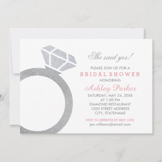 Roze Diamanten Ring Glitter Bruiloft Vrijgezellenf Kaart (Voorkant)