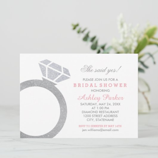 Roze Diamanten Ring Glitter Bruiloft Vrijgezellenf Kaart (Staand voorkant)