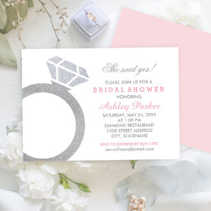 Roze Diamanten Ring Glitter Bruiloft Vrijgezellenf Kaart