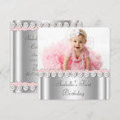 Roze Diamanten Roze en Zilveren Verjaardagsfeest Kaart (Voorkant / Achterkant)