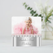 Roze Diamanten Roze en Zilveren Verjaardagsfeest Kaart (Staand voorkant)