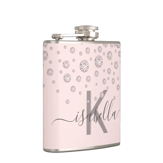 Roze diamanten roze goud monogram schrift heupfles (Rechts)