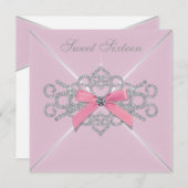 Roze Diamanten Roze Sweet 16 Verjaardagsfeestje Kaart (Voorkant / Achterkant)