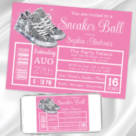 Roze Diamanten Sneaker Bal Verjaardagsfeest Kaart