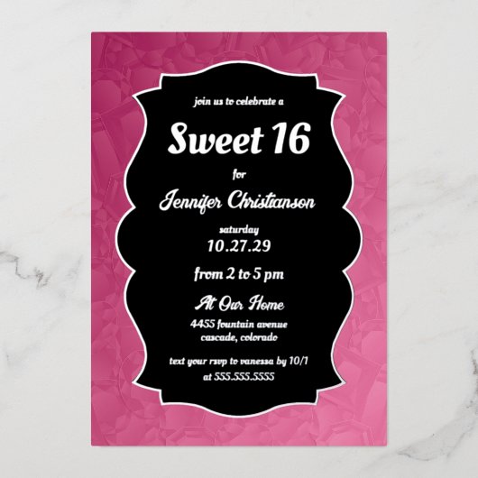 Roze Diamanten Sweet 16 Folie Uitnodiging (Voorkant)
