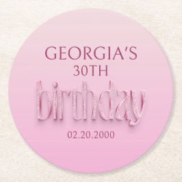 Roze Diamanten Verjaardag Ronde Kartonnen Onderzetter
