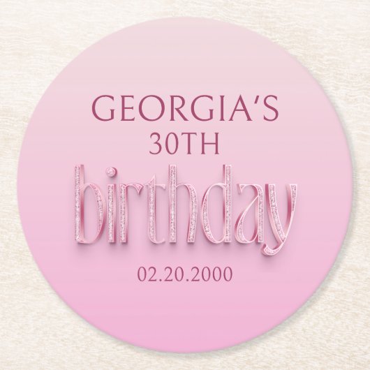 Roze Diamanten Verjaardag Ronde Kartonnen Onderzetter (Voorkant)