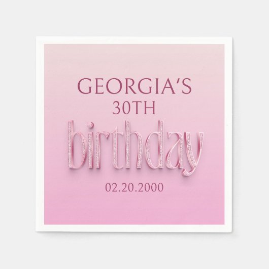 Roze Diamanten Verjaardag Servet (Voorkant)