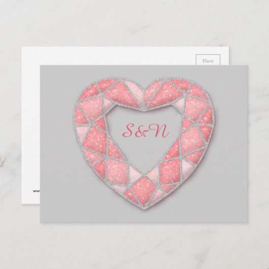 roze diamanthart - briefkaart (Voorkant / Achterkant)