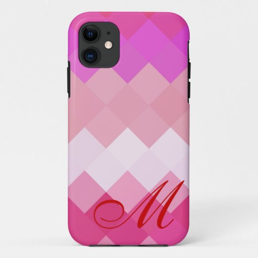 Roze diamantpatroon en monogram 4 Case-Mate iPhone case (Achterkant)