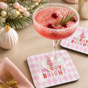Roze diamantpatroon Merry and Bright Bier Onderzetter