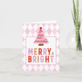 Roze diamantpatroon Merry and Bright Klein Feestdagen Kaart (Voorkant)