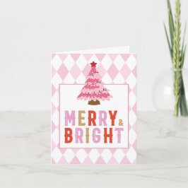Roze diamantpatroon Merry and Bright Klein Feestdagen Kaart