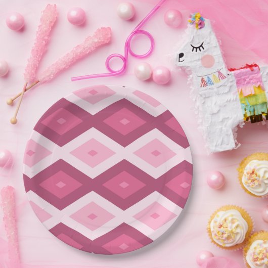 Roze diamantpatroon papieren bordje (Feest)