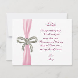 Roze Diamond Bow Wedding Maid of Honor Kaart